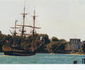 Tall ship sailing past Brownsea Castle