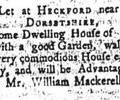 House to be Let at Heckford, 1747