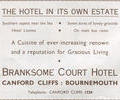 Advert for  Bransome Court Hotel.