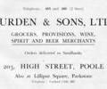 Advert for Burdens & Sons Grocers.